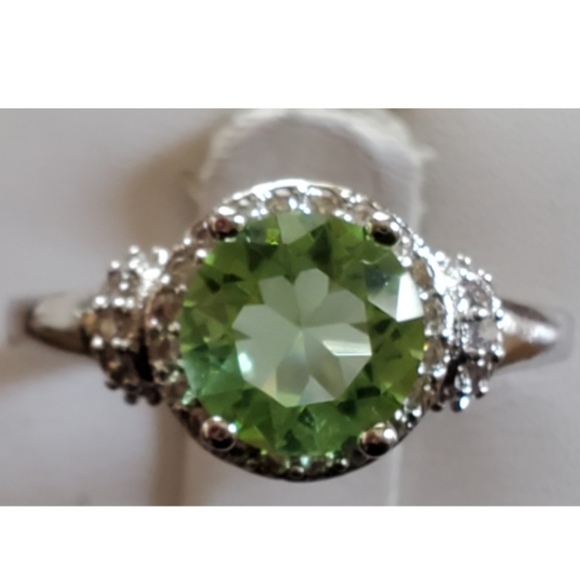 Genuine 3ct Prasiolite/White Sapphires Ring Size 7